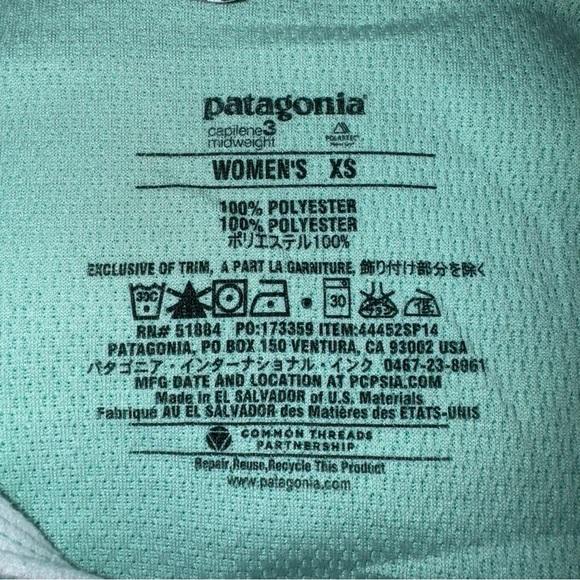 NWT PATAGONIA Capilene MidWeight Zip Neck Top Green Baselayer Long Sleeve Sz XS - Picture 10 of 12